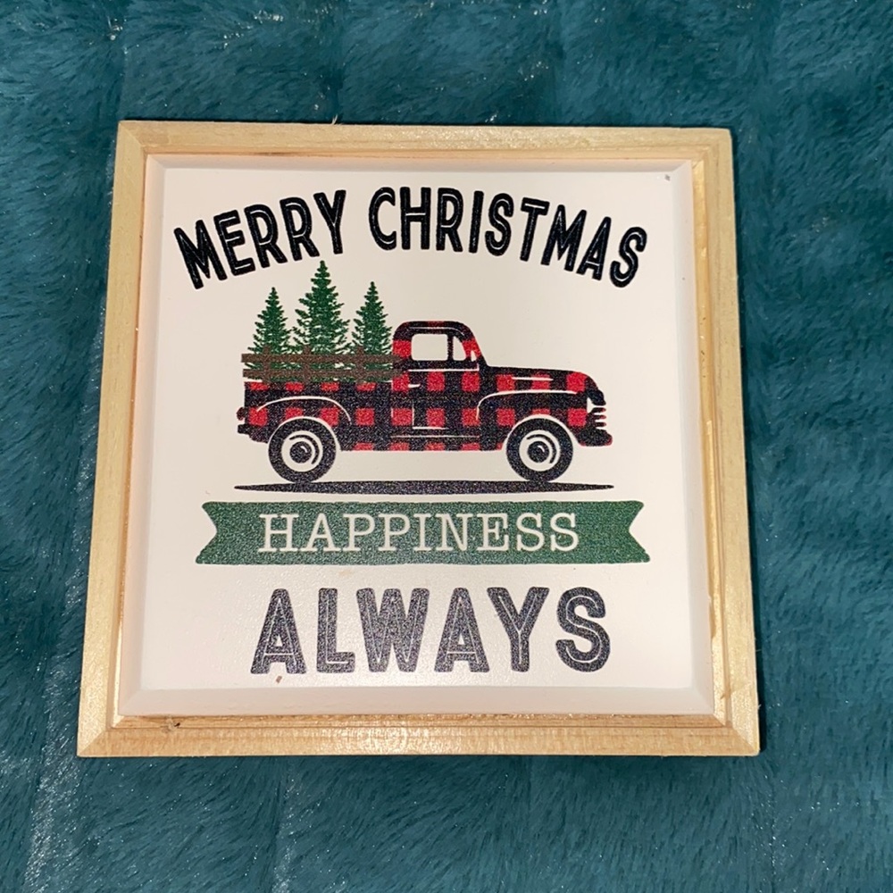 🆕Merry Christmas Happiness Always tile and wood holiday decor